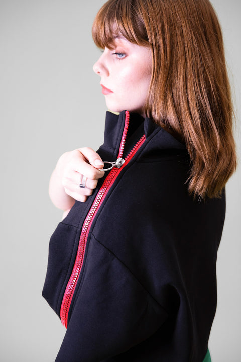 Cropped Neoprene Zip Pullover